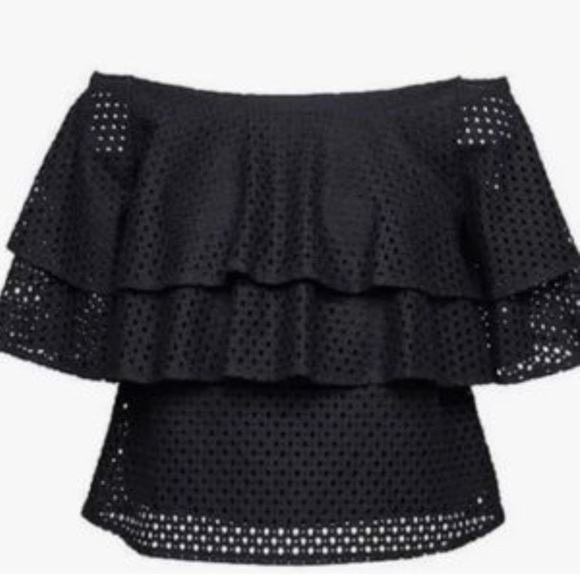 Banana Republic Womens Off The Shoulder Ruffle Blouse S Black Eyelet Feminine - Picture 1 of 14